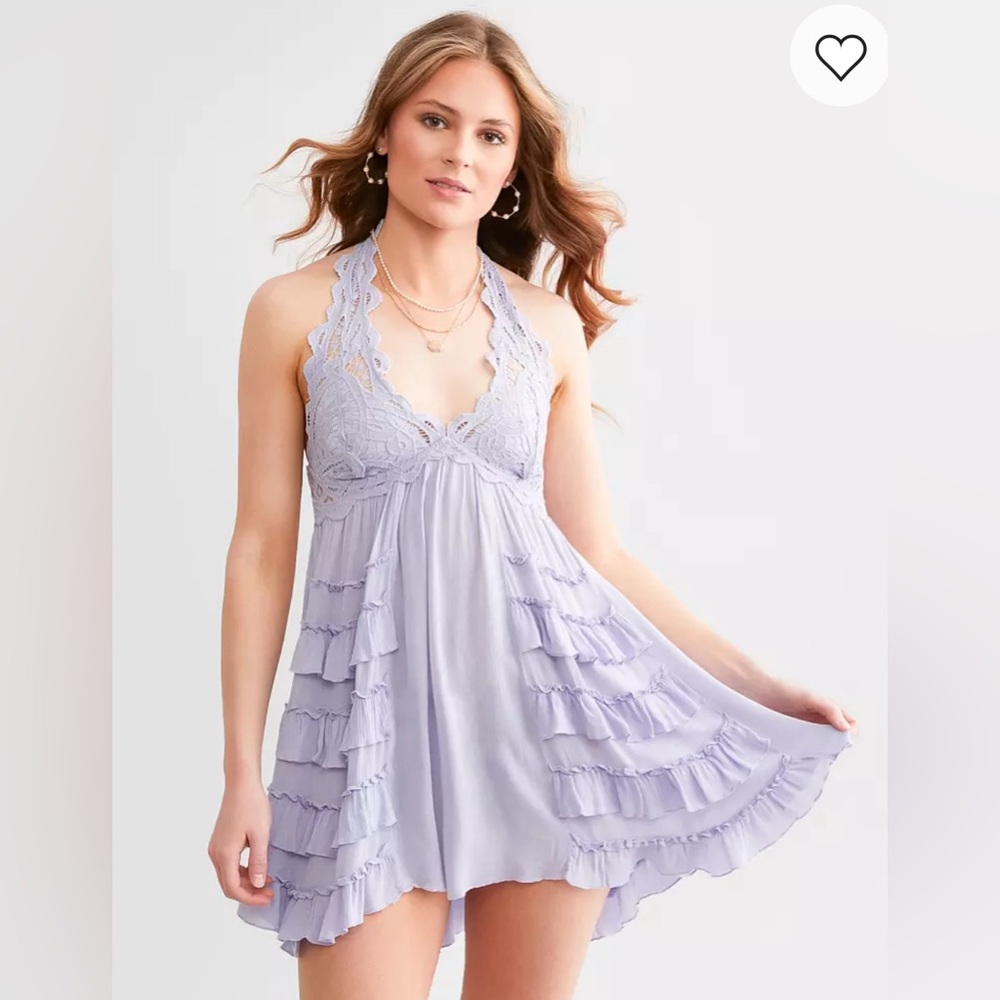 Free People Adella Halter Icelandic Blue Slip Dress size S